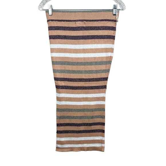 Say What Pencil Skirt Stretch Knit Striped Metallic Tan Side Slit Women Size M - Picture 3 of 5